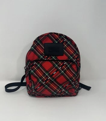 Victoria’s Secret ROSA Rojo Cuadros Pequeña Mini Mochila Ajustable Correas Negras Foto 1 de 4
