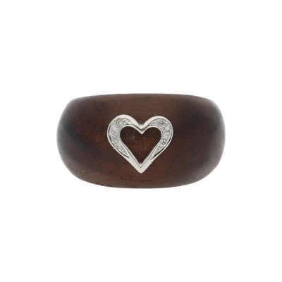 Ring 750/000 (18 Karat) Weißgold mit Edelholz und Diamanten, getragen 25323232 - Bild 1 von 4