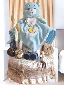Windeltorte Jungen blau Schnullerpüppchen Auto Jute neutral - Bild 1 von 4
