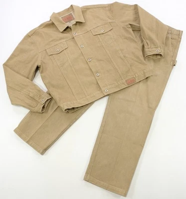Rare VTG GUESS Workwear Denim Jean Matching Jacket Pants Outfit 90s Brown 4XL 38 - Image 1 of 4