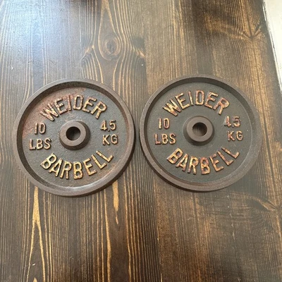 Par de placas de peso con mancuerna Weider vintage de 5 lb 10 libras en total 20 hierro años 70 Foto 1 de 4