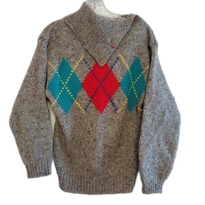 Vintage Gap 1980er Grobstrick Argyle Pullover Dreieck Knopf Kragen Wolle Damen S - Bild 1 von 4