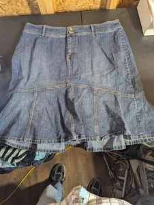 Faded Glory Damen Rock 24W blau Denim Reißverschluss vorne Rüschen ausgestellt Stretch  - Bild 1 von 6