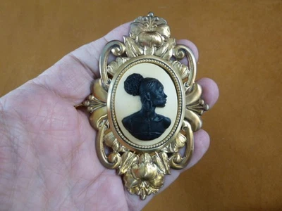 CA20-35-1 RARE African American LADY black + white flower oval CAMEO Pin Pendant - Image 1 of 2
