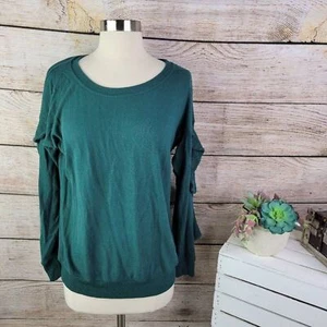 Harlowe & Graham Womens Ruffle Sleeve Pullover Sweater Emerald Green Size Medium - Picture 1 of 7