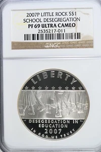 2007 P Desegregation-Little Rock HS-Modern Commem Silver Dollar NGC PF69 UCAM - Picture 1 of 2