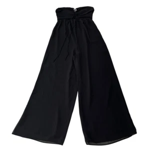 Womens Lush Medium Elana Black TIe Front Ruched Jumpsuit Wide Leg NWT - Picture 1 of 7