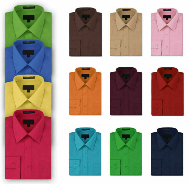 NEW Omega Italy Men&#039;s Dress Shirt Long Sleeve Solid Color Regular Fit 10 Colors