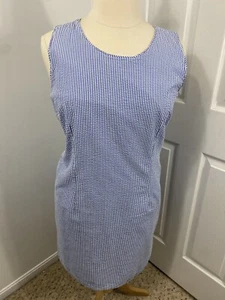 LL Bean Dress Size 18 Seersucker Nautical Coastal Lined Blue White Stripe Beachy - Picture 1 of 14