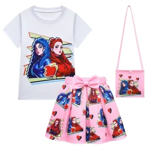 Descendants 4-12 year old Girl Skirt Short sleeved Skirt Bag 3-Piece Set - Picture 1 of 33