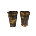 19th C. Pair Large Horn Hunt Cups with Cut Glass Bottoms 4.5 inch