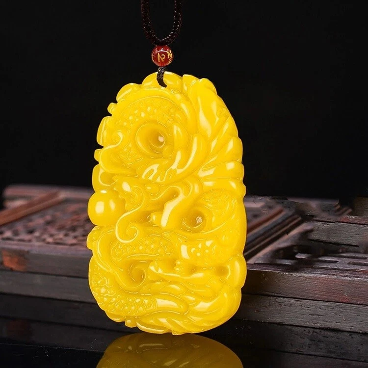 Collar Colgante Dragón Para Hombres Birmano Grado A Jade Amarillo Ajusta 18" a 24" D894 Foto 1 de 4