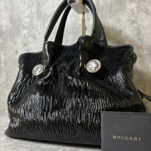 BVLGARI Monete Handbag Black Patent Leather Luxury Bag Auth From Japan - Picture 1 of 9