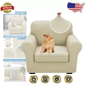Universal Stretch Chair Cover Set in Light Beige - Full Coverage for Armchairs - Picture 1 of 9