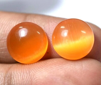 Pair of 10.80 Ct Natural Orange Cat's Eye Cabochon Rare Found AAA+ Gemstone - Image 1 of 3