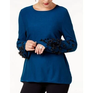 ALFANI NEW Women's Embellished Bishop Sleeves Crewneck Sweater Top TEDO - Picture 1 of 1