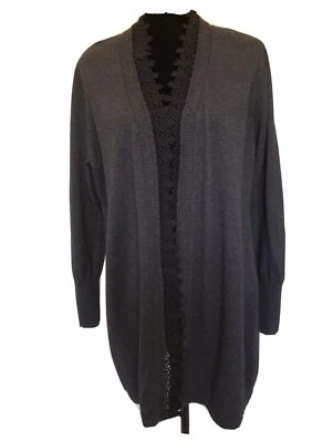 Cárdigan Suéter Gris Mediano Soft Surroundings Algodón Cachemira Frente Abierto Tejido  Foto 1 de 4