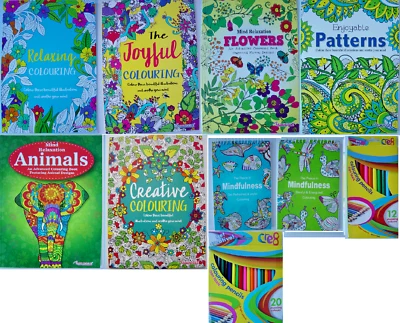 Adult Colouring Book Mind Relaxing stress relief therapy, 14 books / pencils - Image 1 of 4