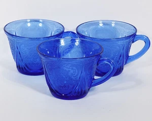 Hazel Atlas Blue Royal Lace 3 Cups 2 1/8" Tall No Saucers - Picture 1 of 6