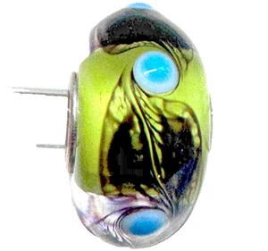 LAA Trollbeads Única Base Verde Luciérnaga Negra con Puntos Texturizados Azules. - Imagen 1 de 7