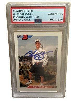 1992 集换卡,Chipper Jones 签名,PSA 10 PSA/DNA 认证签名,低流行 3,RC — 第 1/2 张图片