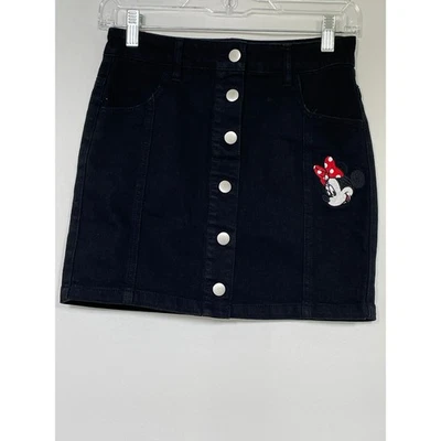 Disney Minnie Mouse Bordado Lazo Botones Negro Denim Falda Niña GRANDE Foto 1 de 4