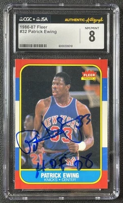 PATRICK EWING CGC 8 1986-87 FLEER #32 ROOKIE AUTOGRAPH AUTO RC KNICKS 018 - Image 1 of 2