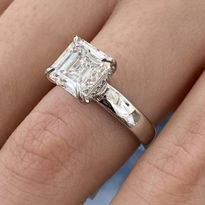 14K White Gold Solitaire With Pave Band 3.15ct Cushion Lab-Created Diamond F/VS - Picture 1 of 11