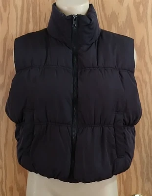 Love Tree Women Juniors Cropped Puffer Vest Black Large Pockets Zipper NEW - Image 1 of 4