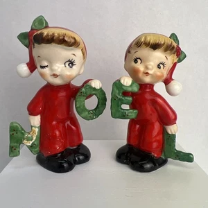 Vtg 1956 Napco 3BX2392 Ceramic Noel Pixes Salt & Pepper Shakers Approx 4" Repair - Picture 1 of 9