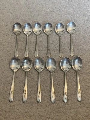 International Silver Holmes & Tuttle Meadow Flower -  12 Soup Spoons Silverplate - Image 1 of 4