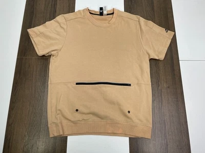 阿迪达斯男式 L 码棕色棕褐色套衫拉链口袋短袖毛衣米色 Crew — 第 1/4 张图片