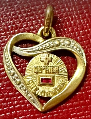 0.20 Carat Lab Created Ruby AUGIS Heart Pendant Solid 18K Yellow Gold Plated - Image 1 of 4