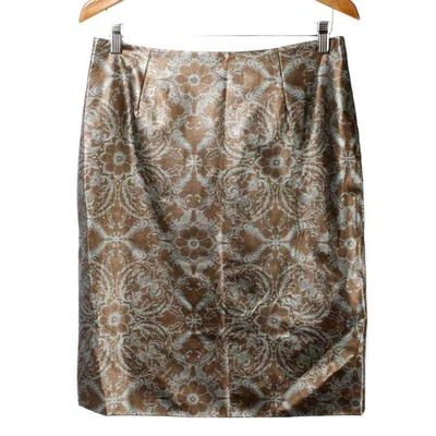 FLEUR DAVID RODRIGUEZ Brown Vegan Leather Floral Pattern Pencil Skirt Size 8 - Image 1 of 4