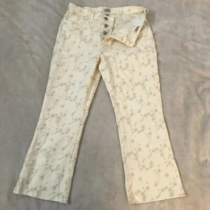 J. Crew Billie Demi Boot Crop Women's Size 29 Cream Embroidered Flowers Preppy - Picture 1 of 7