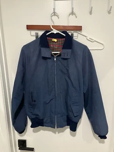 Bomber uomo vintage anni 70 stile Baracuta foderato a quadri, blu navy, piccolo - Foto 1 di 3