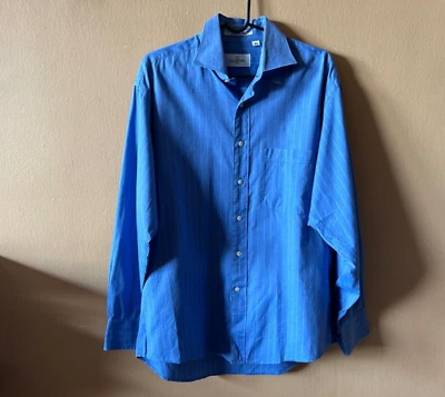Camisa de vestir Valentino para hombre azul a rayas 100 % algodón talla 16,5 34-35 Foto 1 de 2