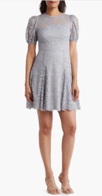 Vestido de encaje VINCE CAMUTO línea A gris floral mangas globo forrado para mujer talla 12 Foto 1 de 4