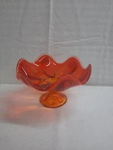 VIKING Glass Persimmon 6 Petal Pedestal Compote Candy Dish Footed VTG - Picture 1 of 7