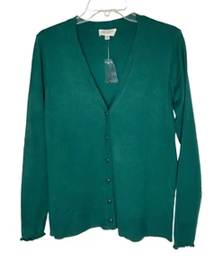 Cárdigan Candace Cameron Bure Surfside Botón Frontal Cuello en V Verde Talla XXS NUEVO - Imagen 1 de 9