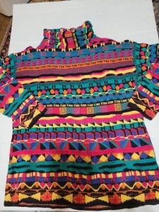 VTG 1990 LEONIAK SWEATER cotton HIPHOP textured M cotton TURTLENECK coogi KNIT - Picture 1 of 7