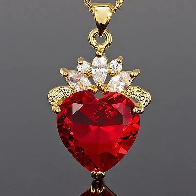  Round Heart Cut Red Ruby Gold Tone Pendant Necklace comes with gift box - Image 1 of 3
