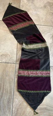 Burgundy velvet beaded Moroccan patchwork table runner G - Image 1 of 4