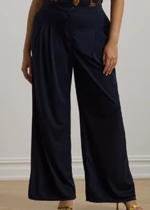 Ralph Lauren Women's Navy Plus Size Stretch Jersey Wide-Leg Pants, 22 W - Picture 1 of 1