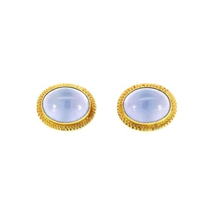 18K Yellow Gold Blue Agate Cufflinks - Picture 1 of 4