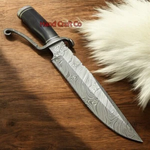 15" Handmade D2 Steel Hunting Bowie Knife with Bull Horn Handle &Leather Sheath - Picture 1 of 12