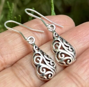 925 Sterling Silver Handmade Oxidized Cutwork Earrings, 2.93 gm - Picture 1 of 6