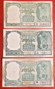 1949- 67- 5 RUPEE INDIA REPUBLIC 4 DEER FAFDA 3 DIFFERENT GOVERNOR SIGN NOTES #1 - Picture 1 of 4