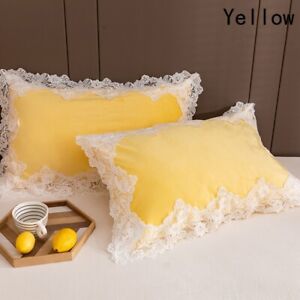 2X Velvet Pillow Cases Lace Ruffle Bed pillow Cover Home Room Wedding Princess