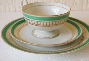 Derby Footed Green and Gold Trio Tea cup Saucer and side plate - Picture 1 of 4